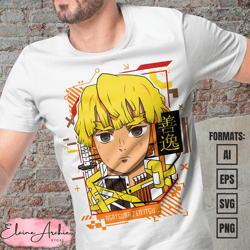 premium zenitsu mecha demon slayer anime vector t-shirt design template
