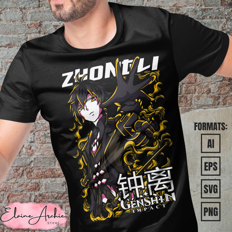 Premium Zhongli Genshin Impact Vector T-shirt Design Template.jpg