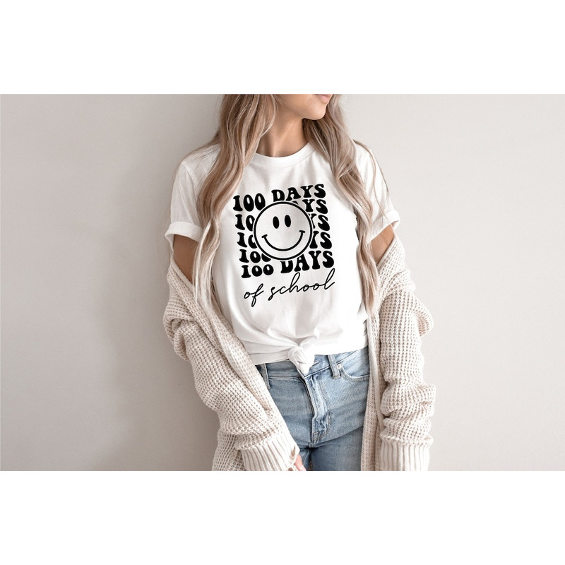 Funny 100 Days of School Shirt, 100 Day Shirt, Teacher Smile Face Shirt, 100th Day Of School Celebration, Student Shirt.jpg