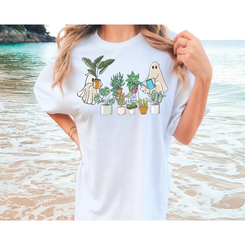Ghost Plant Lady Shirt, Halloween Plants Shirt, Plant Lover Gift, Halloween Mom Shirt, Spooky Gardener Shirt.jpg