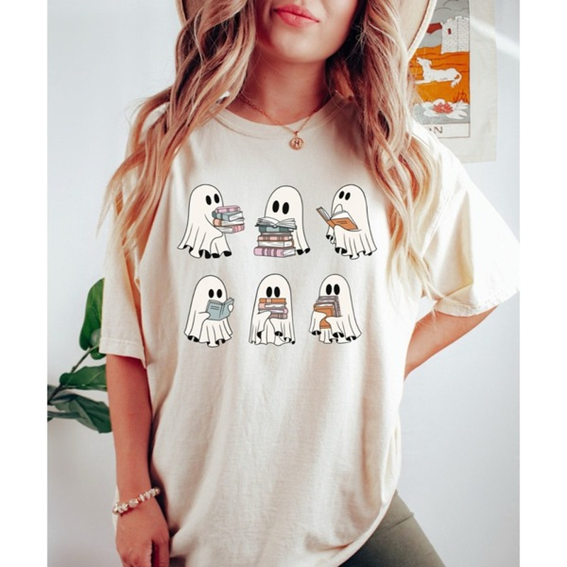 Ghost Reading Books Shirt, Bookish Halloween Shirt, Halloween Teacher Gift, Librarian Halloween Shirt, Ghost Shirt.jpg