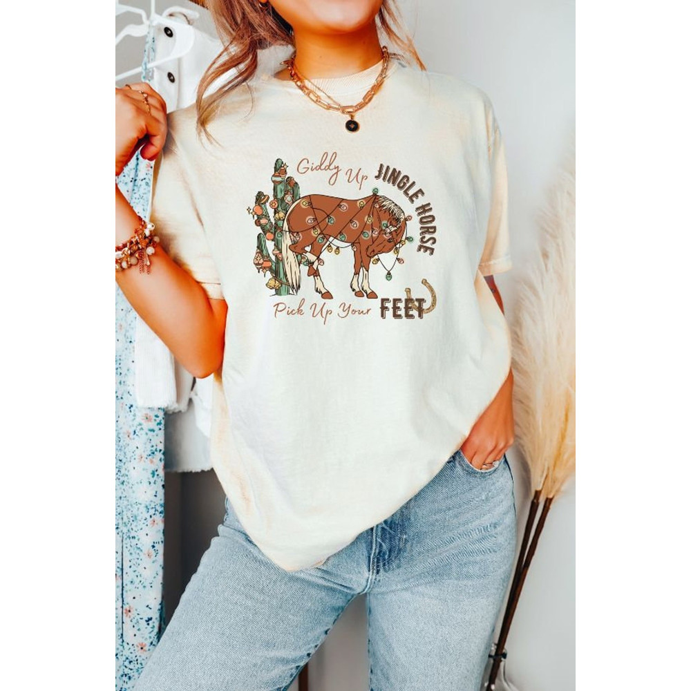 Giddy Up Jingle Horse Shirt, Western Graphic Tee, Christmas Western Shirt, Cowboy Christmas T Shirt, Retro Christmas.jpg