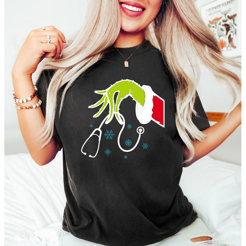 Grinch Nurse Shirt, Christmas Nurse Tee, Nurse Stethoscope Shirt, Merry Grinchmas Shirt, Nursing Christmas Shirt.jpg