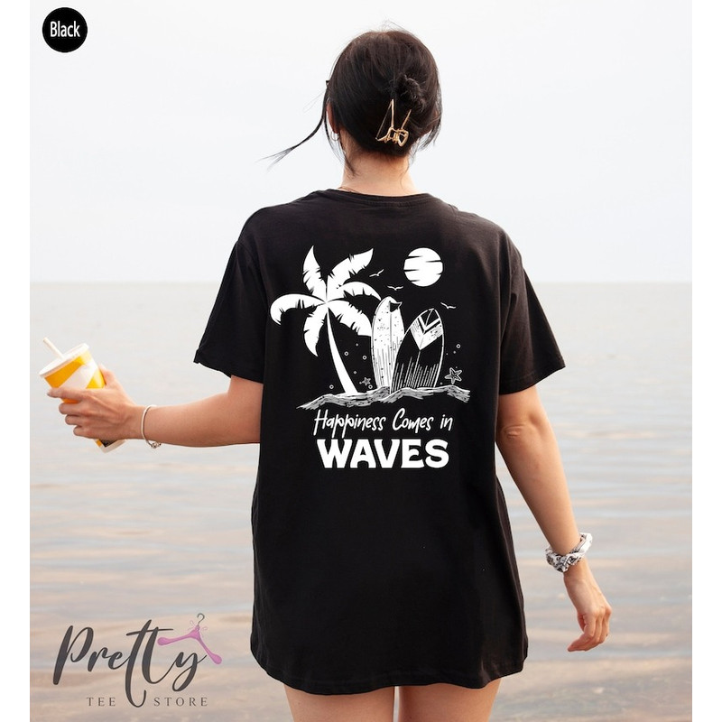 Happiness Comes In Waves Shirt, Women's Aesthetic Shirt , Retro Summer Tshirt, Coconut Girl Shirt.jpg