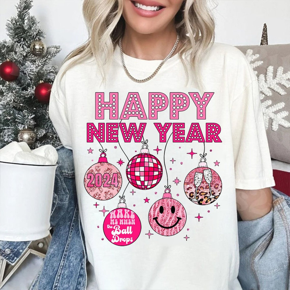 Happy New Year 2024 Shirt, Faux glitter new years Shirt, Disco Ball Shirt, Cheers to 2024 Shirt, Wake me when the ball.jpg