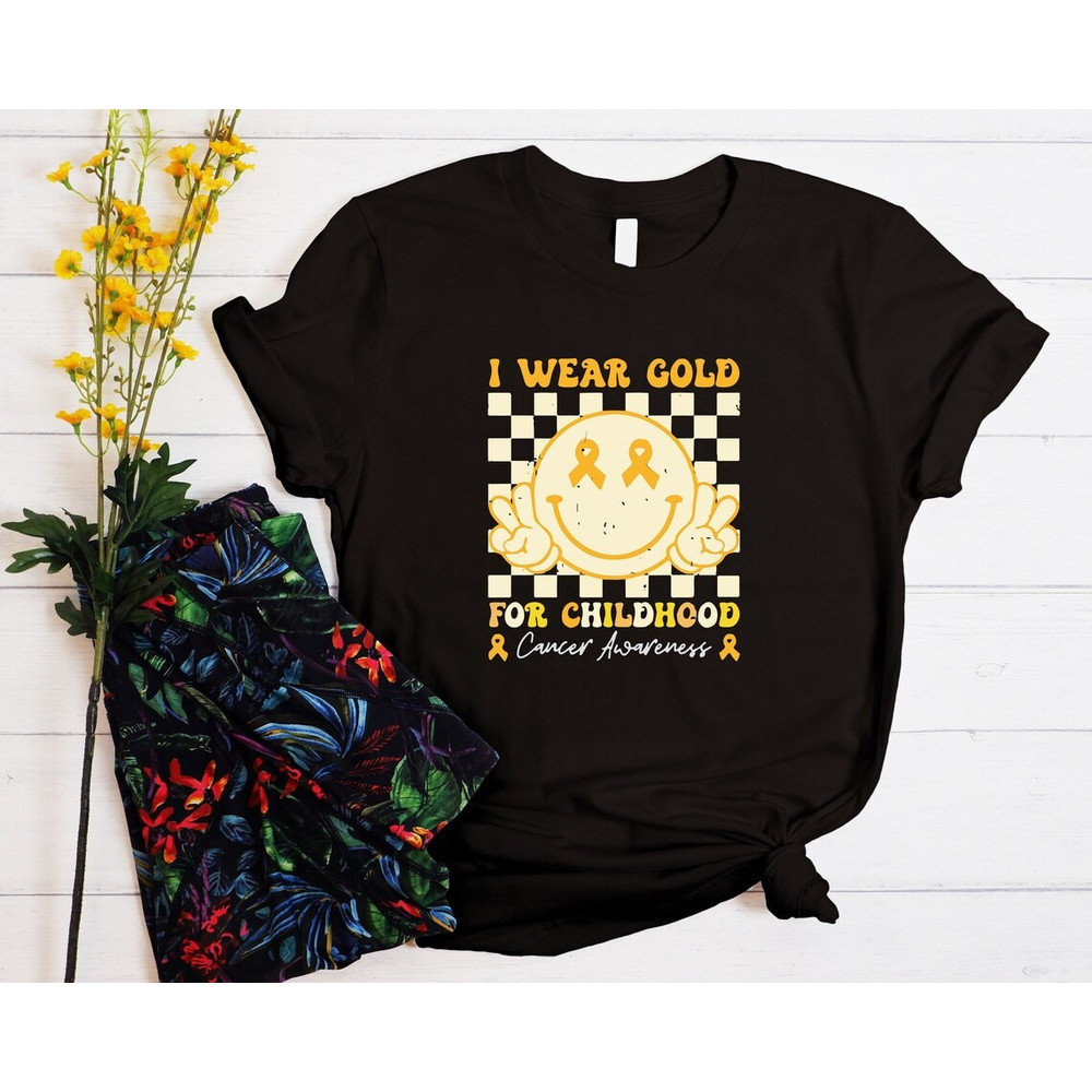 I Wear Gold For Childhood Cancer Awareness Shirt, Child Cancer Gift, Mom of A Warrior, Gold Cancer Ribbon Outfit.jpg