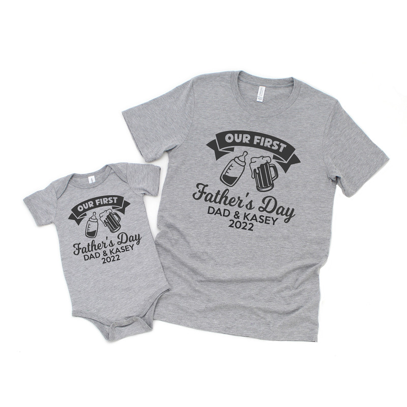 Matching Son And Dad Shirts, Our First Father's Day Tees, Father's Day Gift, Matching Dad Kid, Father Daughter Tee, Custom Father's Day Tee.jpg