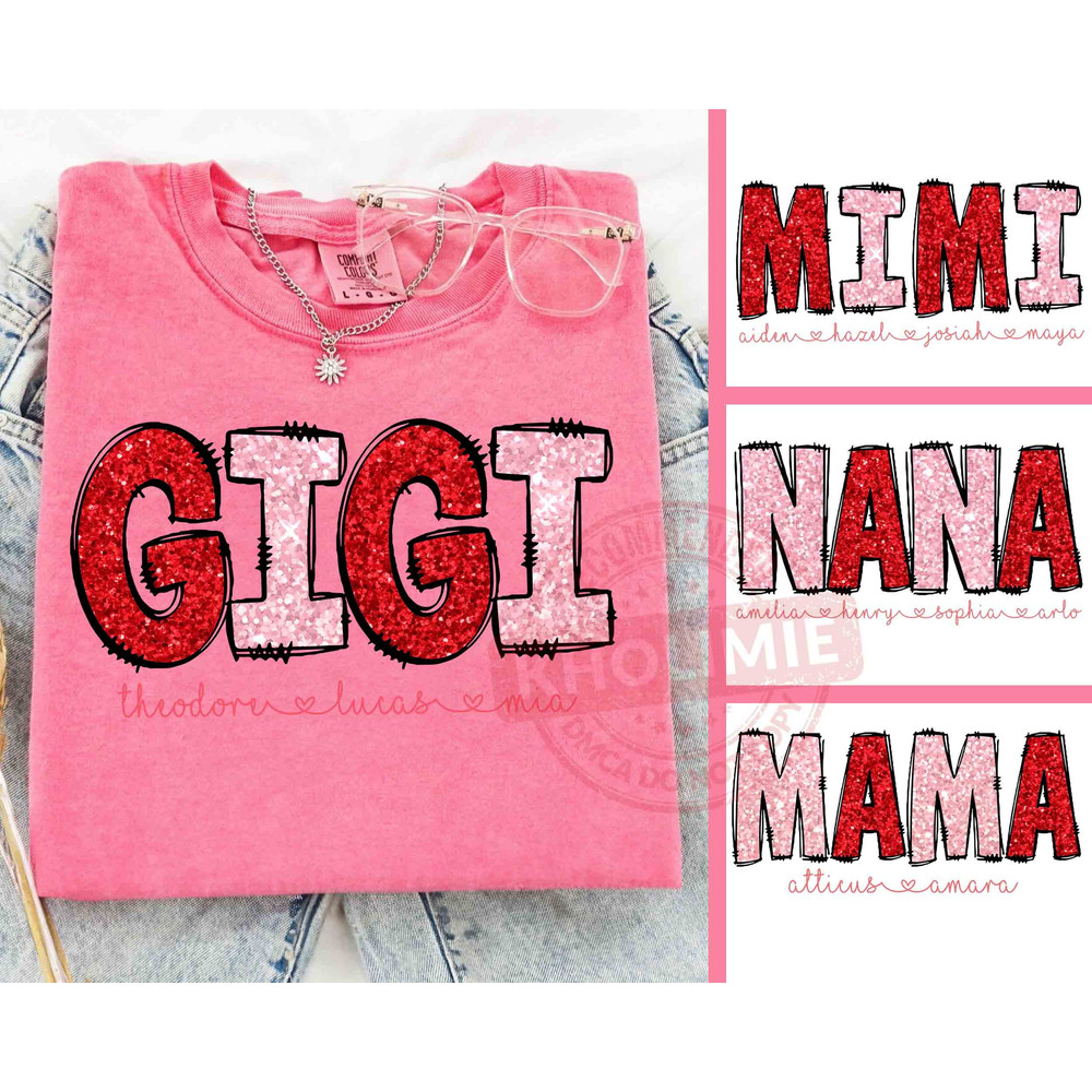 Personalize Mama Valentine Sweatshirt, Faux Glitter Shirt, Valentines Mom Shirt, Love Shirt, Custom Grandma Shirt With Kid Names.jpg