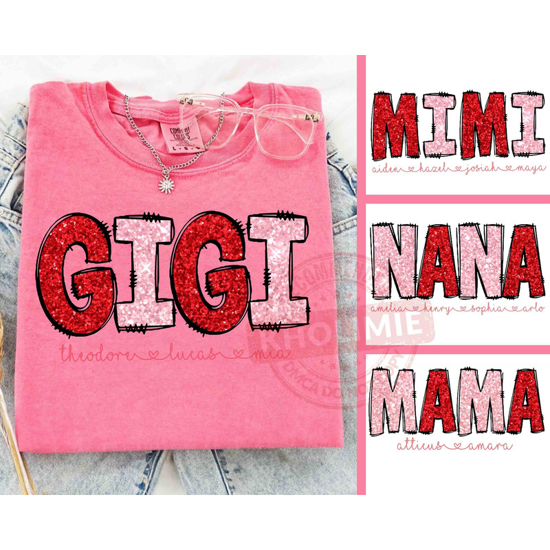 Personalize Mama Valentine Sweatshirt, Faux Glitter Shirt, Valentines Mom Shirt, Love Shirt, Custom Grandma Shirt With Kid Names.jpg