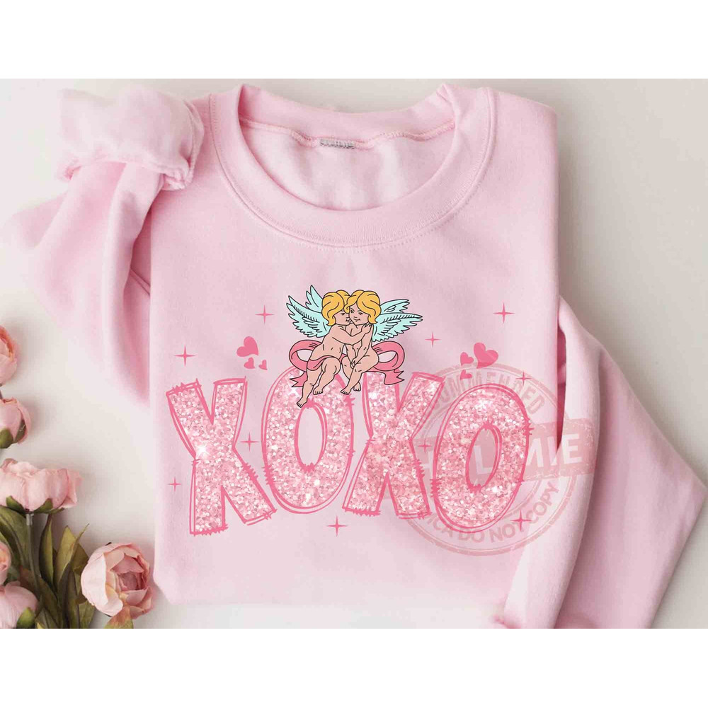 XOXO Cupid Sweatshirt, Faux Glitter Shirt, Love Shirt, Valentines Day Shirt, Valentine Sweatshirt, Couple Sweatshirt, Valentine Shirt.jpg
