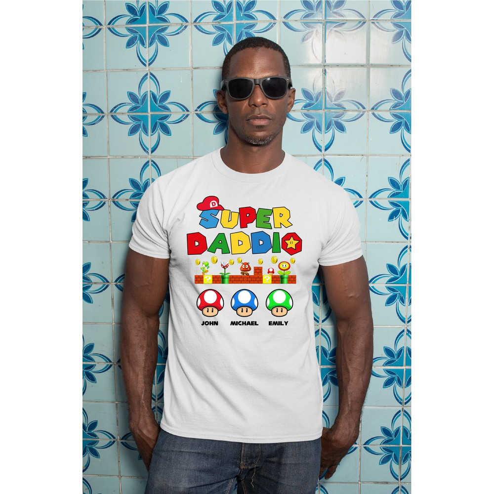Personalized Super Daddio Game Shirt, Custom Name Dad TShirt, Father's Day Daddio Shirt, Super Dad Gamer Shirt, Gift for Dad, A434 1.jpg