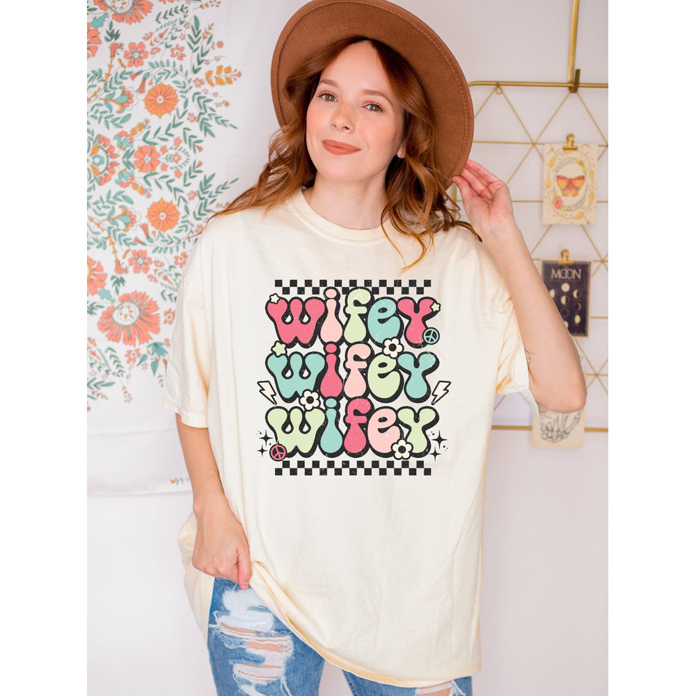 Retro Wifey Shirt, Bridal Shirt, Heart Shirt, Comfort Colors Honeymoon Shirt, Trendy Wife Tee, Anniversary Gift, Gift For Fiance, A632.jpg