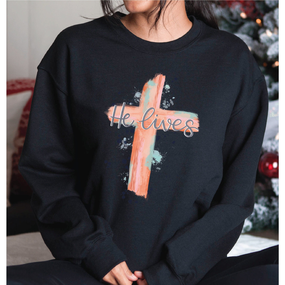 He Lives Sweatshirt, Cross Sweatshirt, Christian Easter, Easter Gift, Easter Outfit, He is Risen, Jesus Easter Hoodie, Easter Tee, A329.jpg