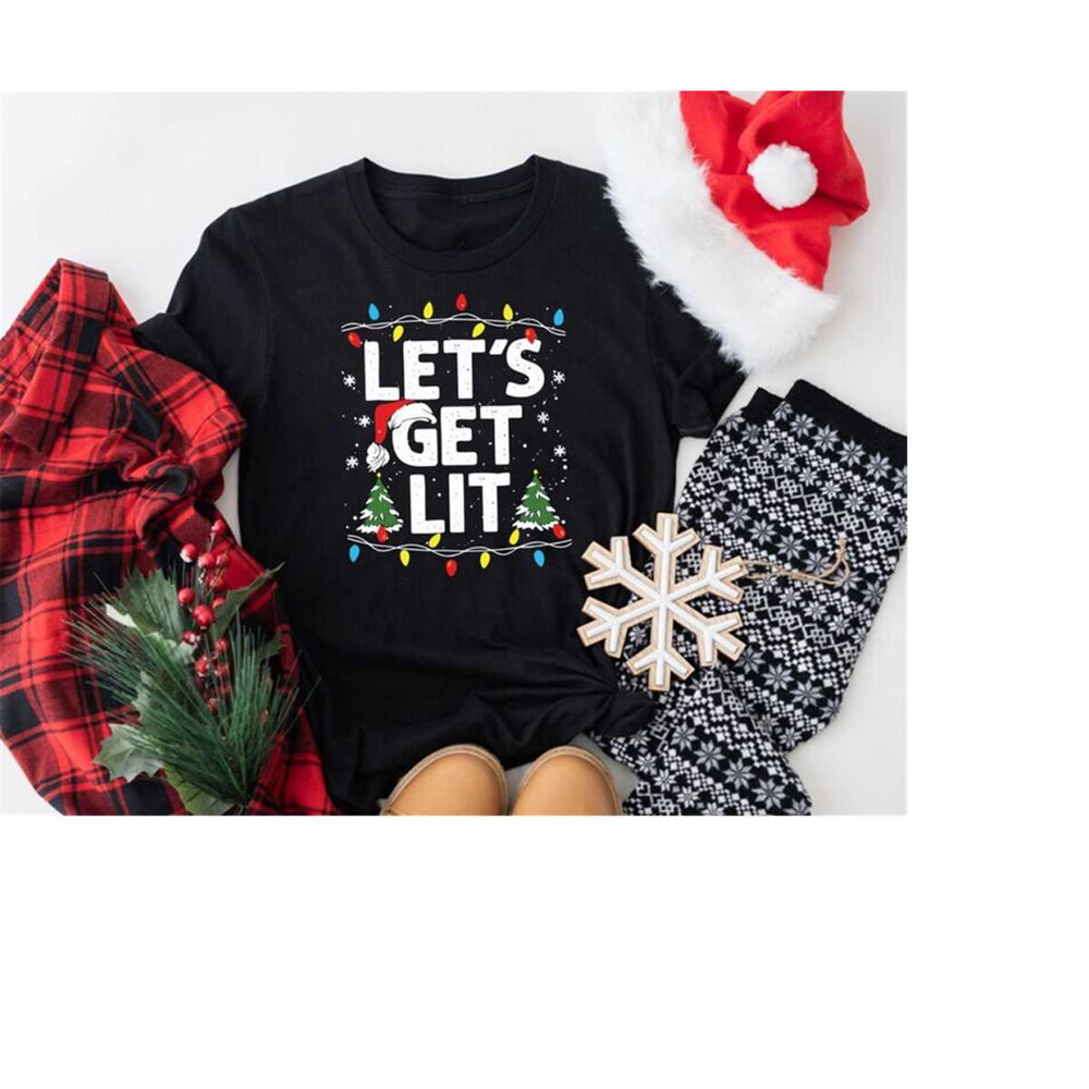Lets Get Lit Sweatshirt, Funny Christmas Shirt, Retro Christmas Tree Tshirt, Christmas Lights Sweatshirt, Christmas Part.jpg