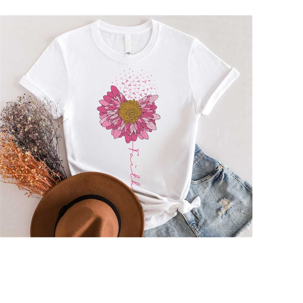 Pink Flower Cancer Awareness, Sunflower Faith Shirt, Cancer Survivor Shirt, Pink Ribbon Breast Cancer Shirt,  Breast Can.jpg