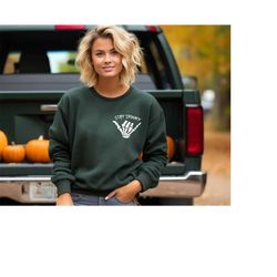 stay spooky sweatshirt, pocket size skeleton sweatshirt, halloween skeleton hand shirt, spooky season shirt, pumpkin sea