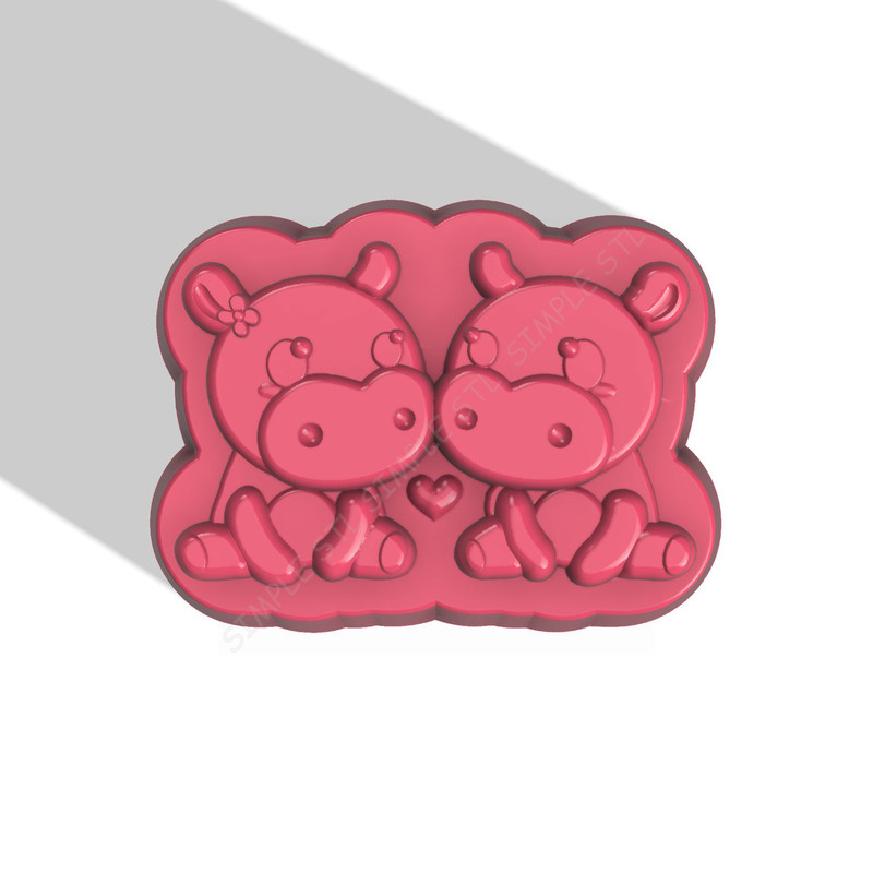 Hippos In Love STL FILE For Vacuum Forming And 3D Printing 0