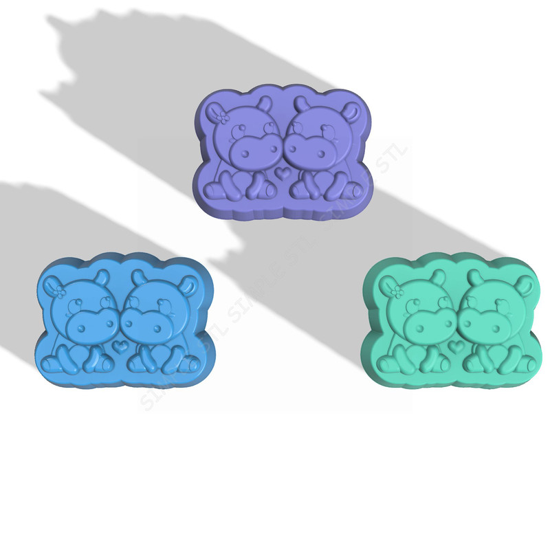 Hippos In Love STL FILE For Vacuum Forming And 3D Printing 2