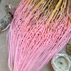 Ready to ship! Sakura set, synthetic dreads, full set DE, pink and yellow dreadlocks extensions, festival hair