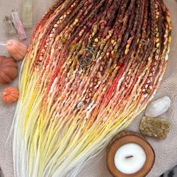 Ready to ship! Bonfire set, Synthetic Dreads red, yellow and white dreadlocks with accessories, colorful dreads
