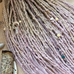 Ready to ship! Synthetic Dreads, natural blond and pinkish blond dreadlocks with accessories, colorful dreads,hair wrap
