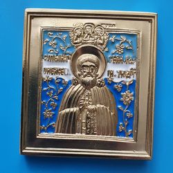 St Sergius of Radonezh icon | brass icon colorful enamel | copy of an ancien icon 19 c. | Orthodox store