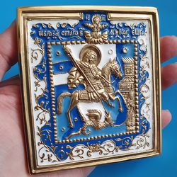 St George brass icon colorful enamel | copy of an ancient icon 19 c. | Orthodox store