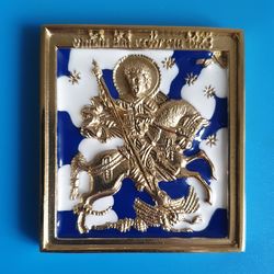 St George brass icon colorful enamel | copy of an ancient icon 19 c. | Orthodox store