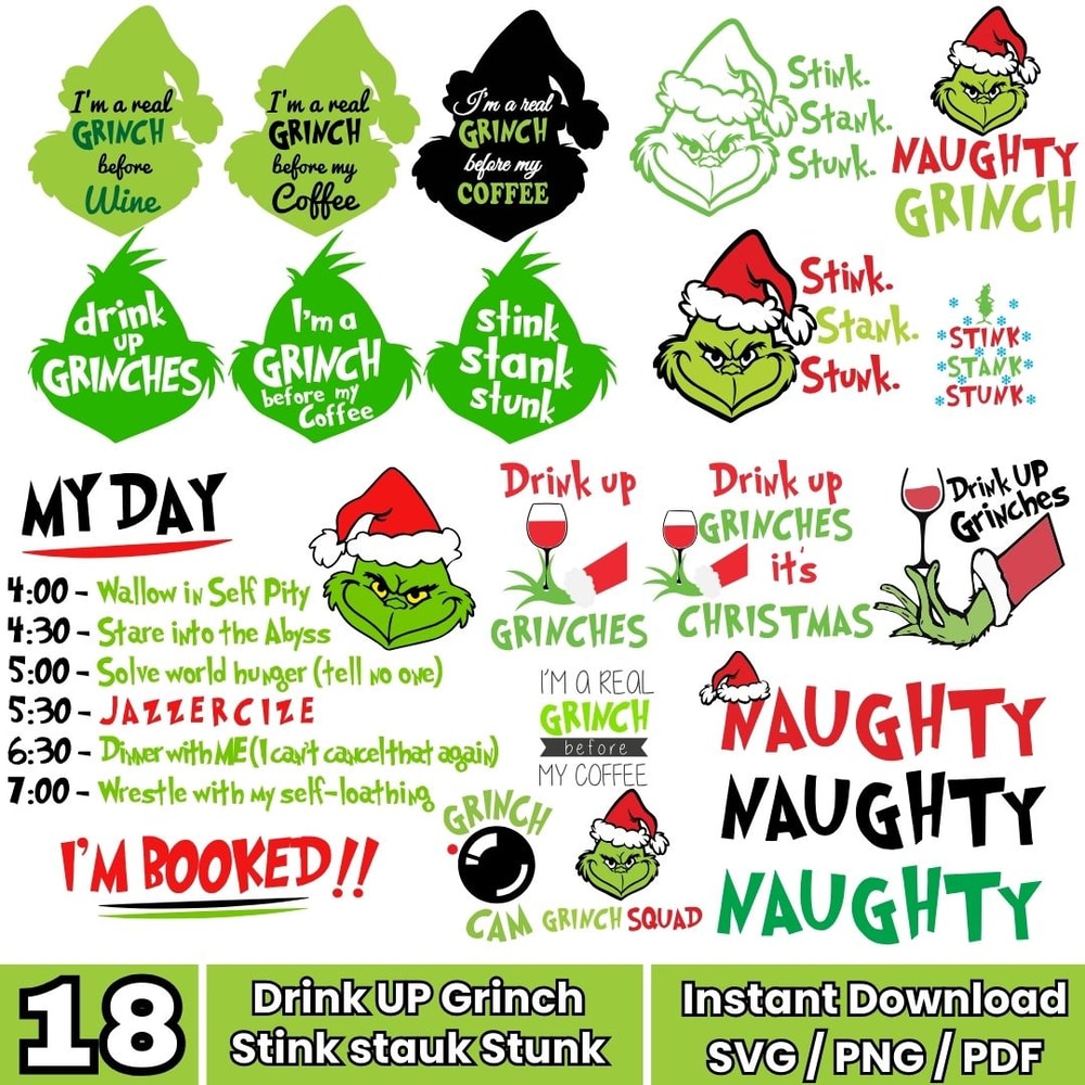 Drink Up Grinch Stink Stank Stunk SVG Bundle Funny Christmas SVG Grinch Christmas Quotes Holiday Mu 0