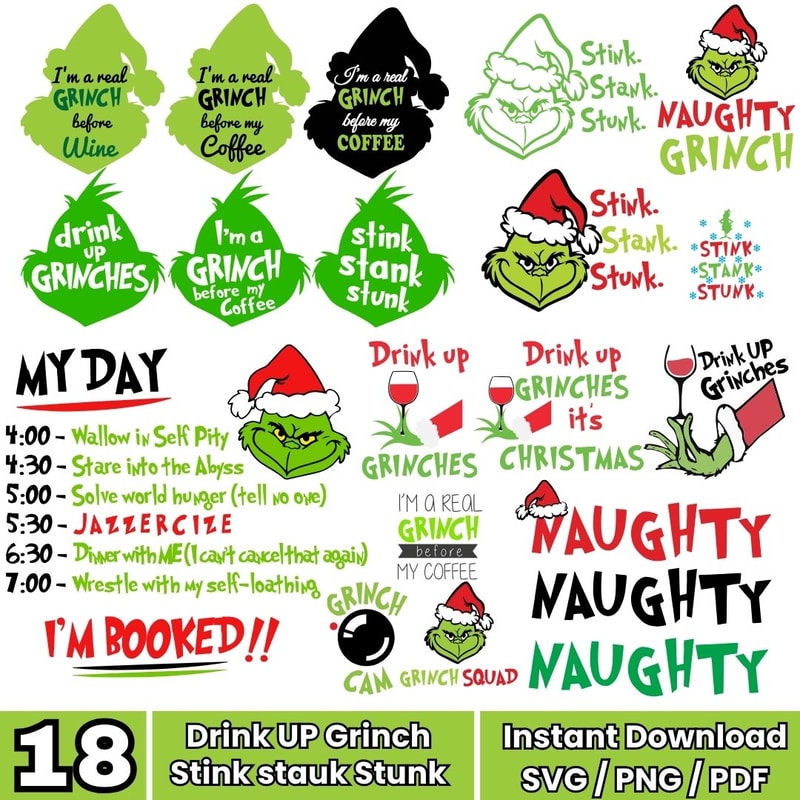 Drink Up Grinch Stink Stank Stunk SVG Bundle Funny Christmas SVG Grinch Christmas Quotes Holiday Mu 0