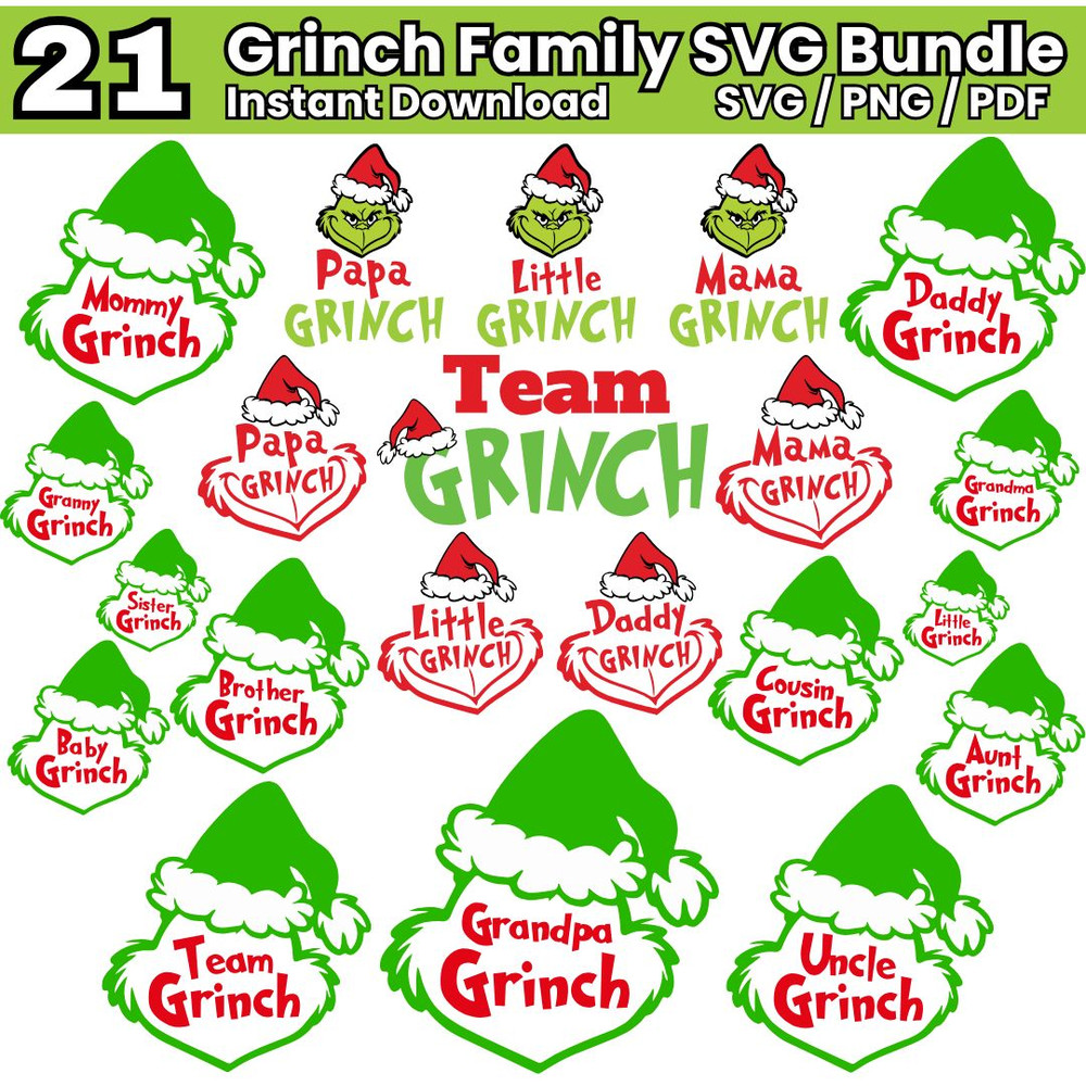Grinch Family Svg Team Grinch SVG Grinch Christmas Clipart Grinch Face Cut File Grinch PNG Bundle C 0