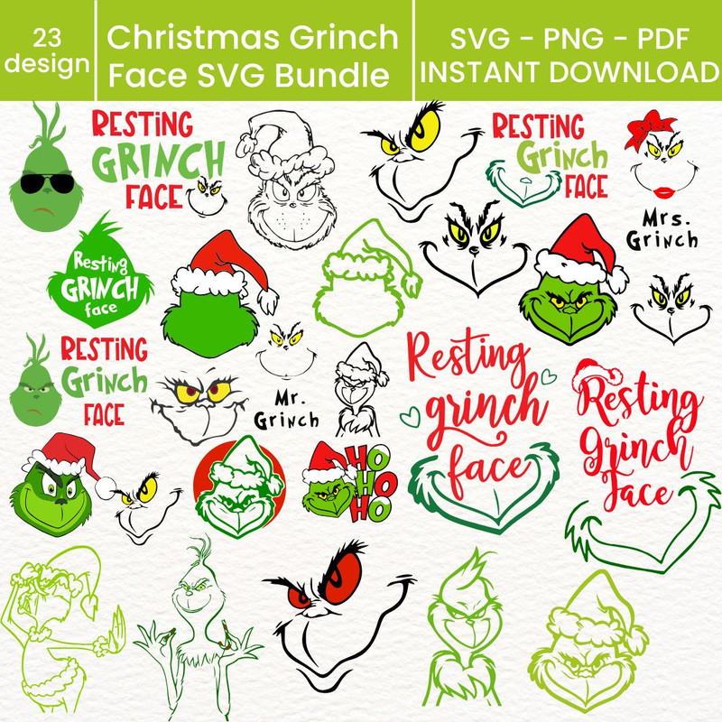 Merry Grinchmas SVG Bundle Christmas Grinch Face Cut Files Grinch Svg Png And Pdf For Cricut Silho 0