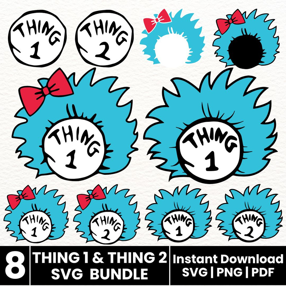 Thing 1 And Thing 2svg Bundle Dr Seuss Inspired SVG Twins Matching Thing 1 Svg Thing 2 SVG Birthday 0