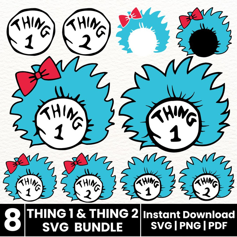 Thing 1 And Thing 2svg Bundle Dr Seuss Inspired SVG Twins Matching Thing 1 Svg Thing 2 SVG Birthday 0