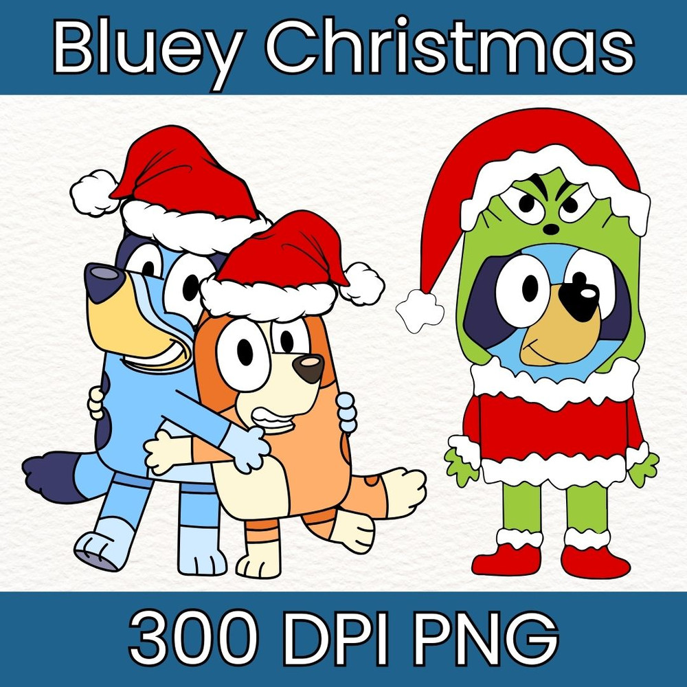 Christmas Bluey PNG Bundle Bluey Holiday Clipart 300 DPI Bluey PNG Files Christmas Digital Download 0