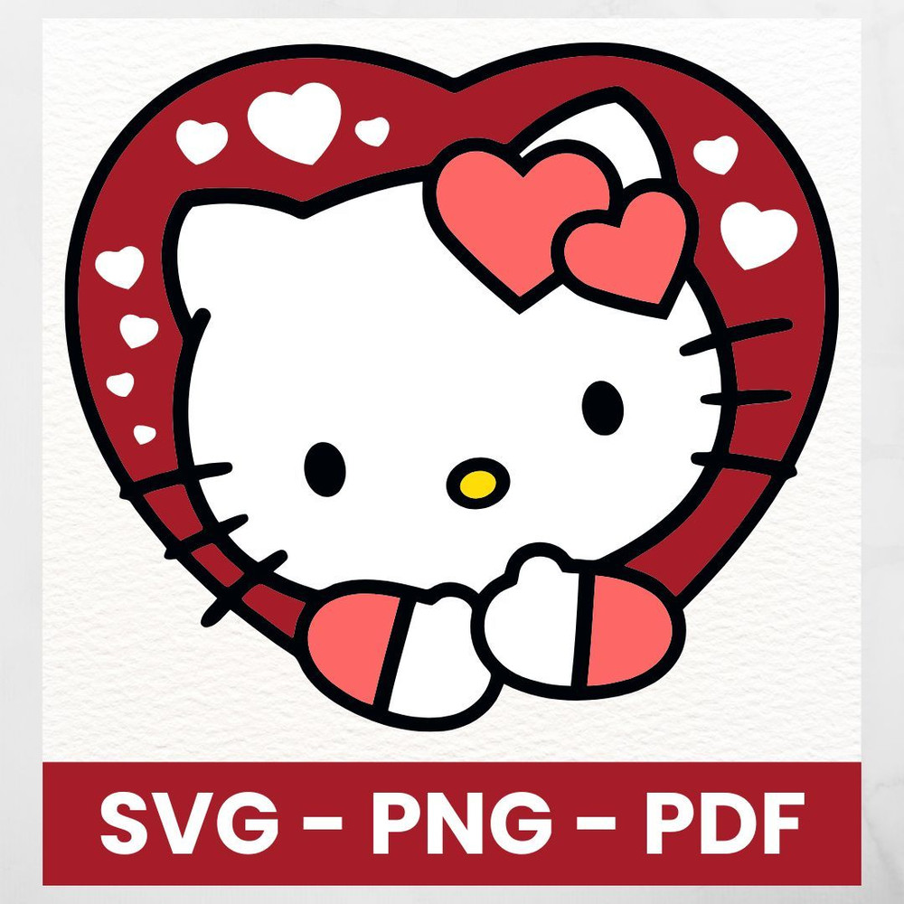 Valentine Kitty SVG Cute Cat SVG Valentines Day SVG Love Kitty Clipart Digital Download Cat Lovers  0