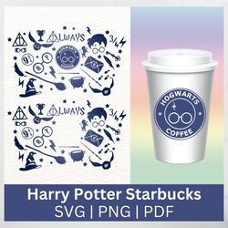 harry potter starbucks svg, wizard coffee cup design, magic-themed clipart bundle, cricut cut files, digital download