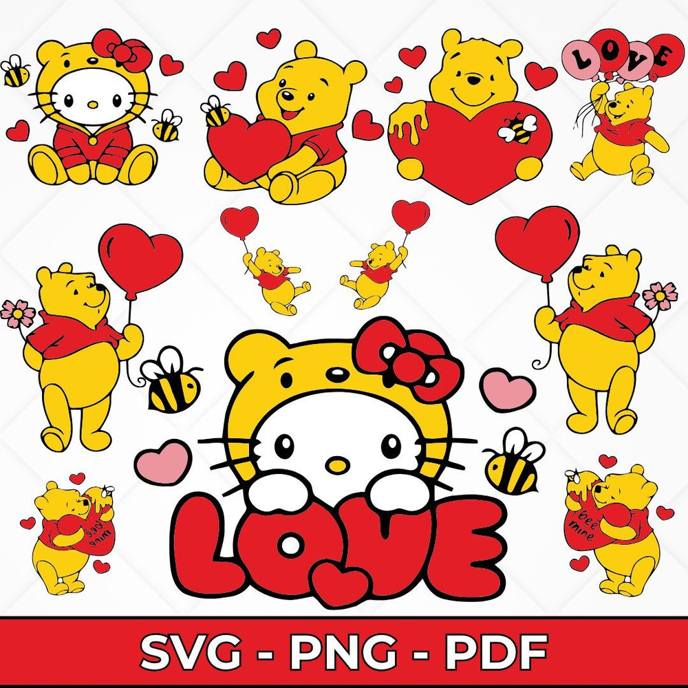 Winnie The Pooh Valentines Day SVG Bundle Cute Pooh Bear Valentine Designs LoveThemed SVG Files Dig 0