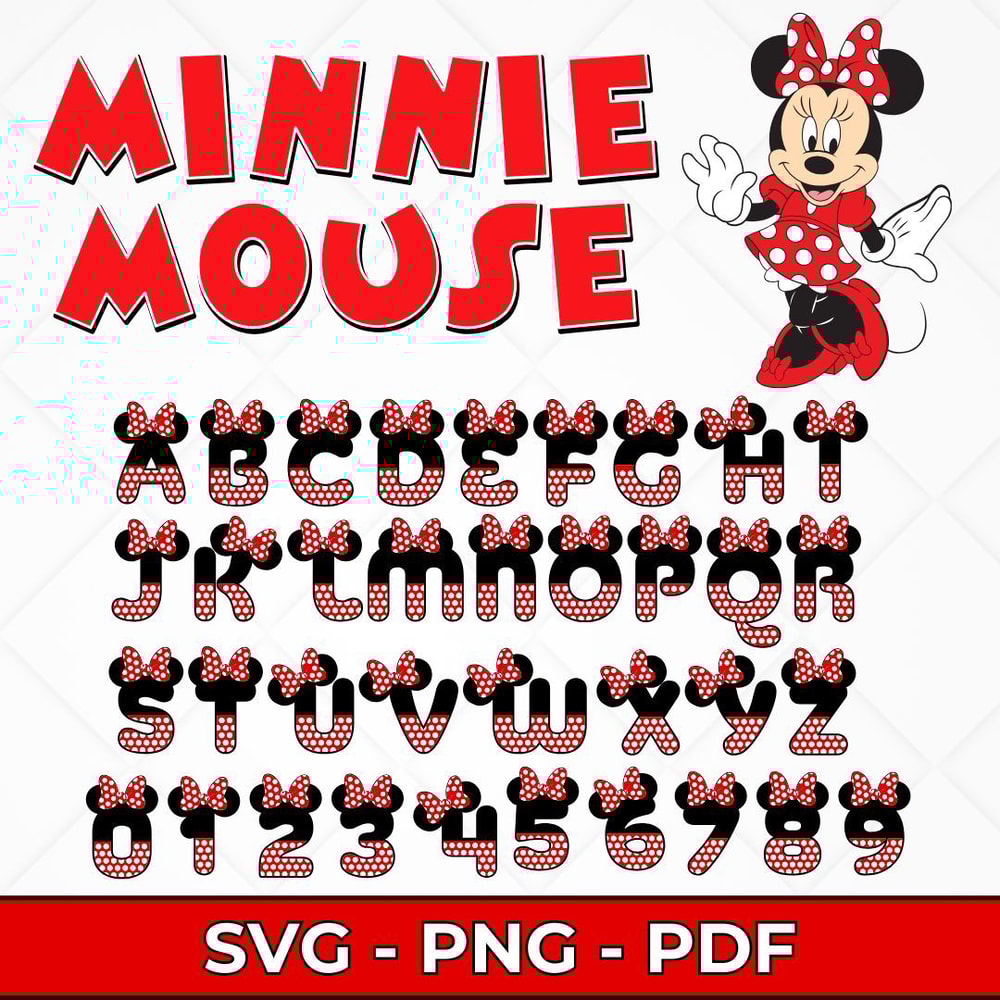 Minnie Mouse Font SVG Bundle Disney Minnie Font Designs Minnie Mouse Alphabet SVG Customizable SVG 0