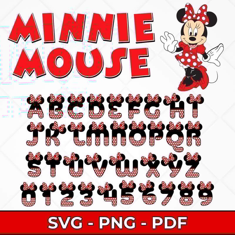 Minnie Mouse Font SVG Bundle Disney Minnie Font Designs Minnie Mouse Alphabet SVG Customizable SVG 0