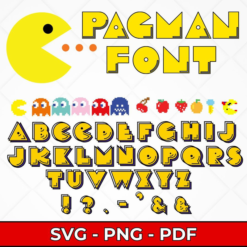 Pacman Font SVG Bundle Retro Arcade Fonts Pacman Alphabet SVG Gaming Fonts For Cricut PacmanThemed  0
