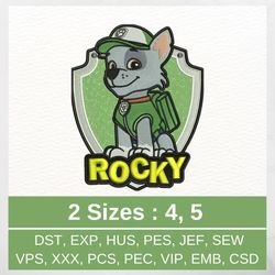 rocky from paw patrol embroidery design, cartoon stitch file, instant download, 2 sizes: 4 and 5.