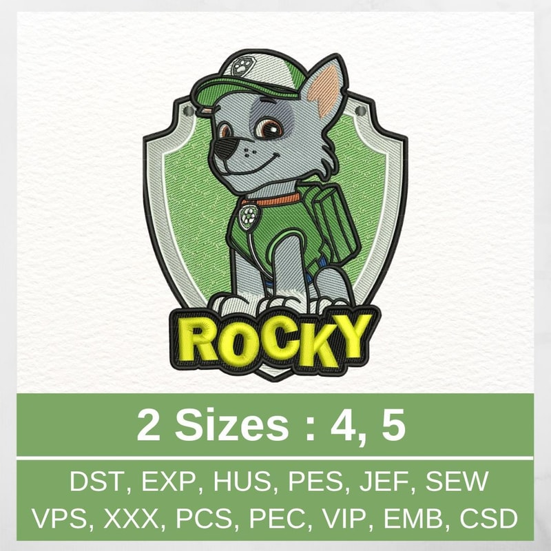 Rocky From Paw Patrol Embroidery Design Cartoon Stitch File Instant Download 2 Sizes 4 And 5 0