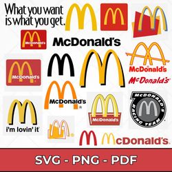 mcdonald's svg bundle, fast food logo svg, golden arches png, ronald mcdonald clipart, retro mcdonald's vector.