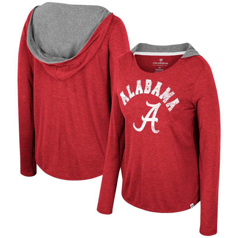 Alabama Crimson Tide Colosseum Women's Distressed Heather Long Sleeve Hoodie T-Shirt - Crimson.jpg