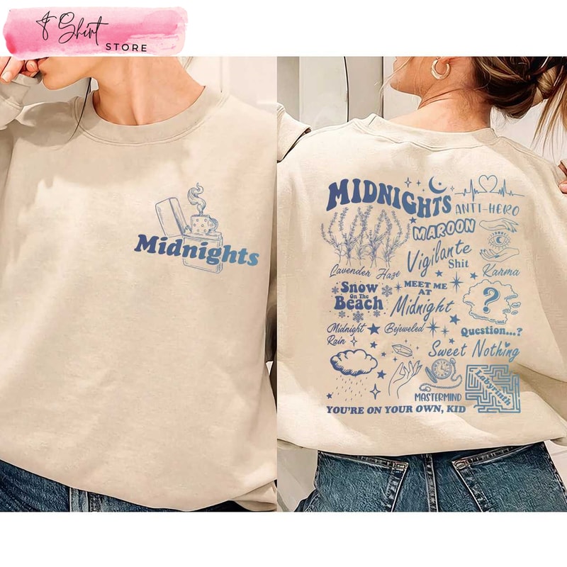 Taylor Swift Midnight Album Songs Sweatshirt 2 Sides Swiftie Shirt - Happy Place for Music Lovers.jpg