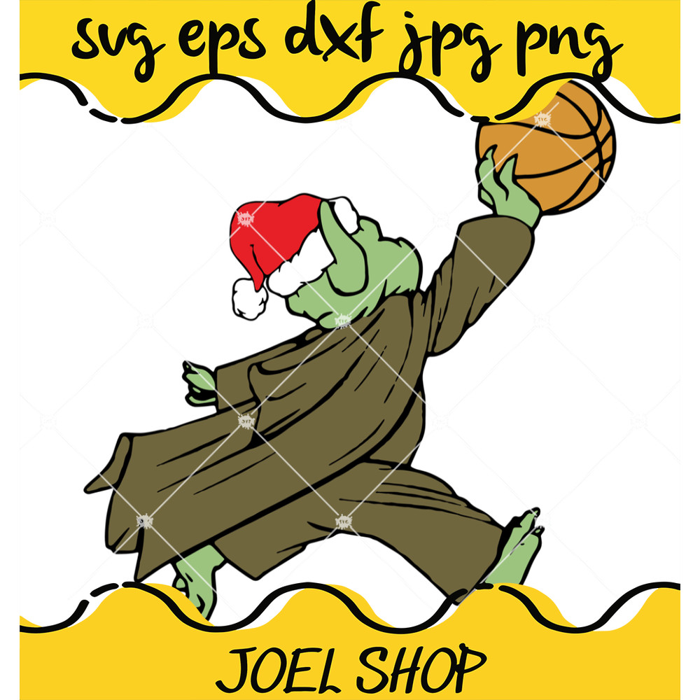 Baby Yoda Playing Basketball Svg, Christmas Yoda Svg, Santa Hat Svg.jpg