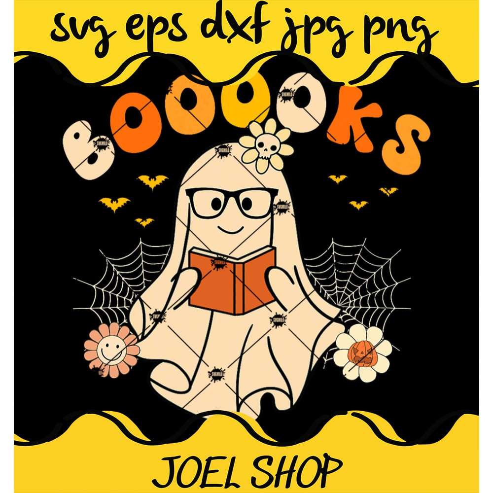 Booooks Cute Ghost PNG, Reading Library Books Halloween PNG.jpg