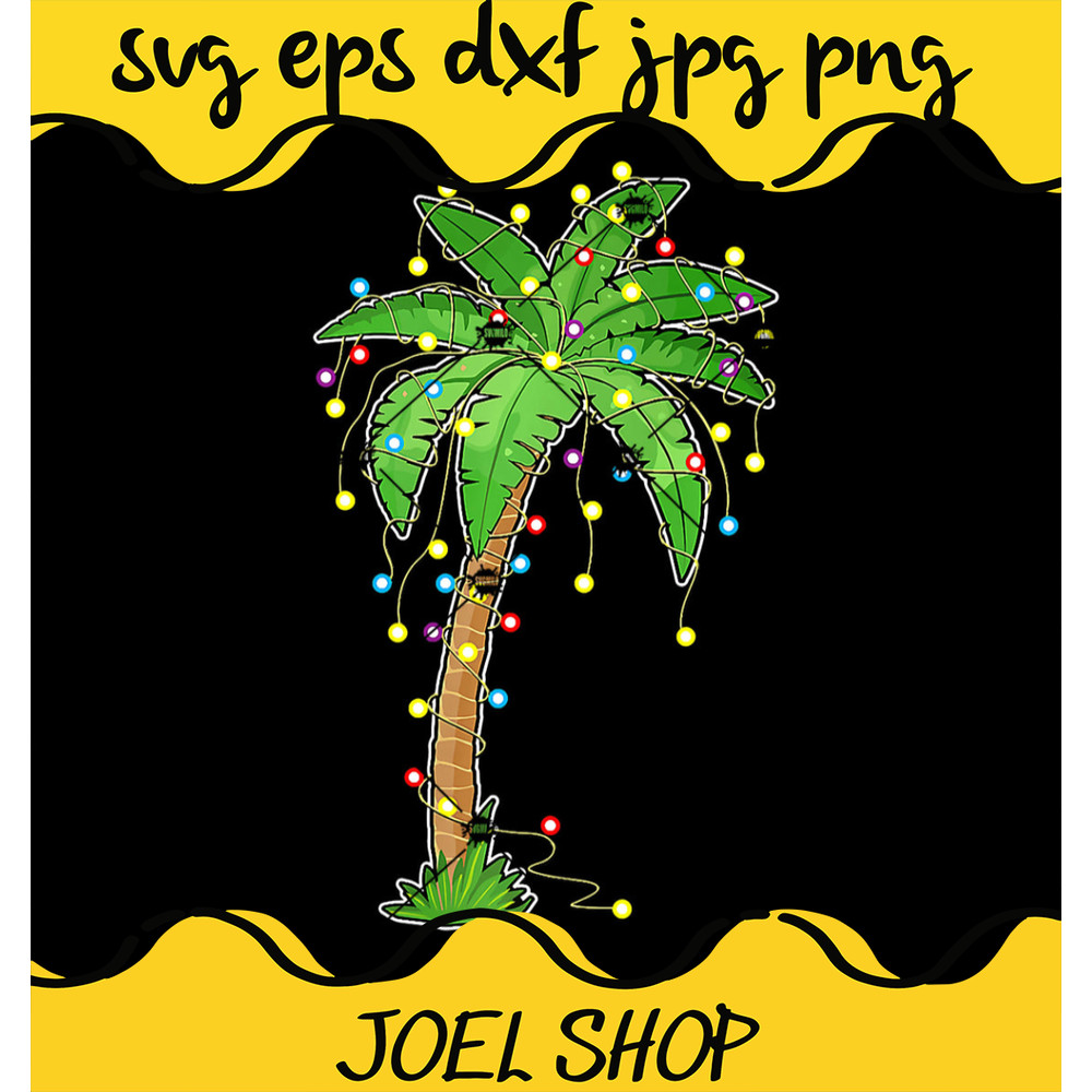 Christmas Lights Palm Tree PNG, Beach Tropical Xmas PNG.jpg
