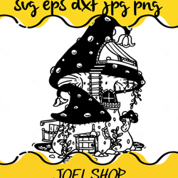 fairy mushroom house svg, gnome house svg, mushroom svg